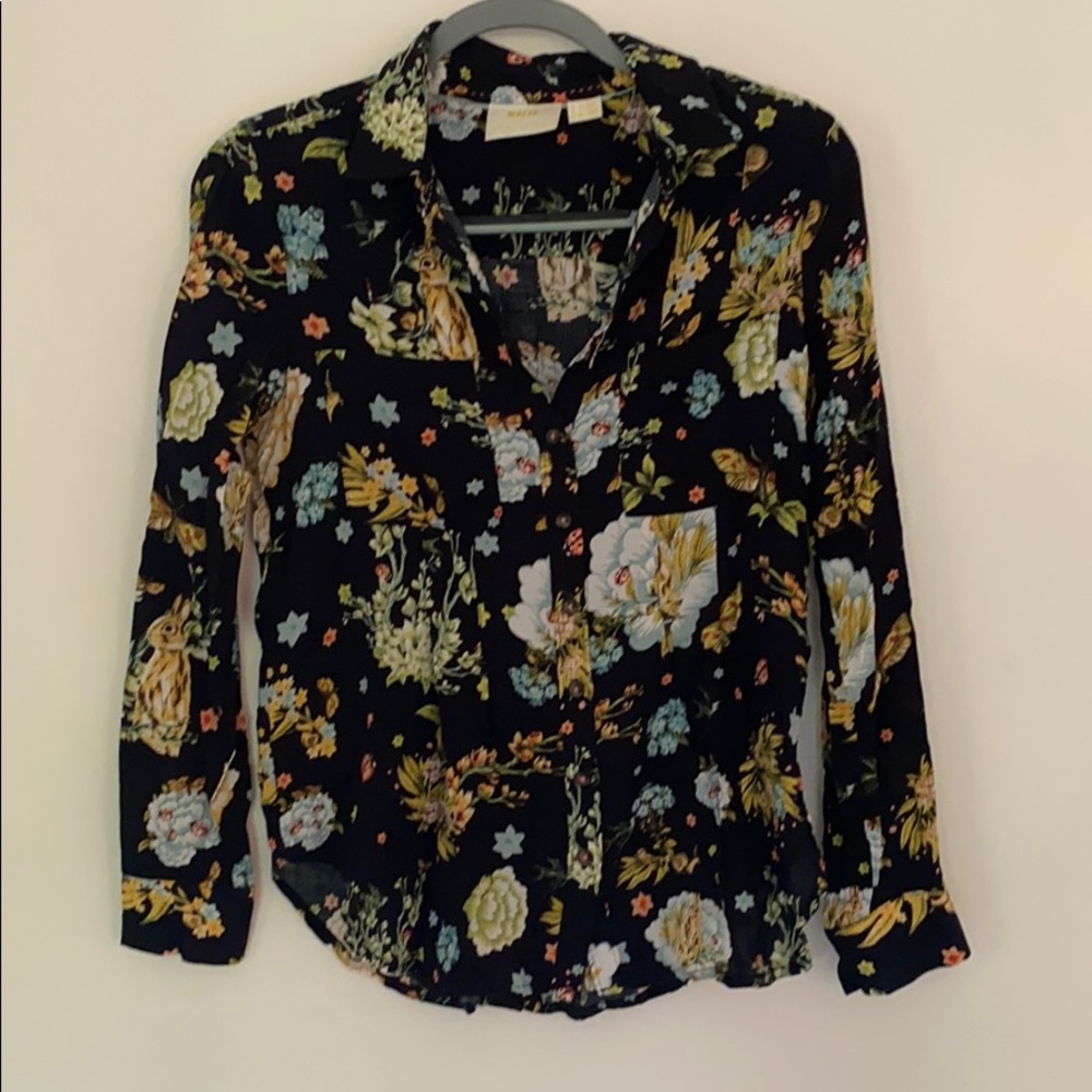 Anthropologie Button-down - Black/ Floral - Soft